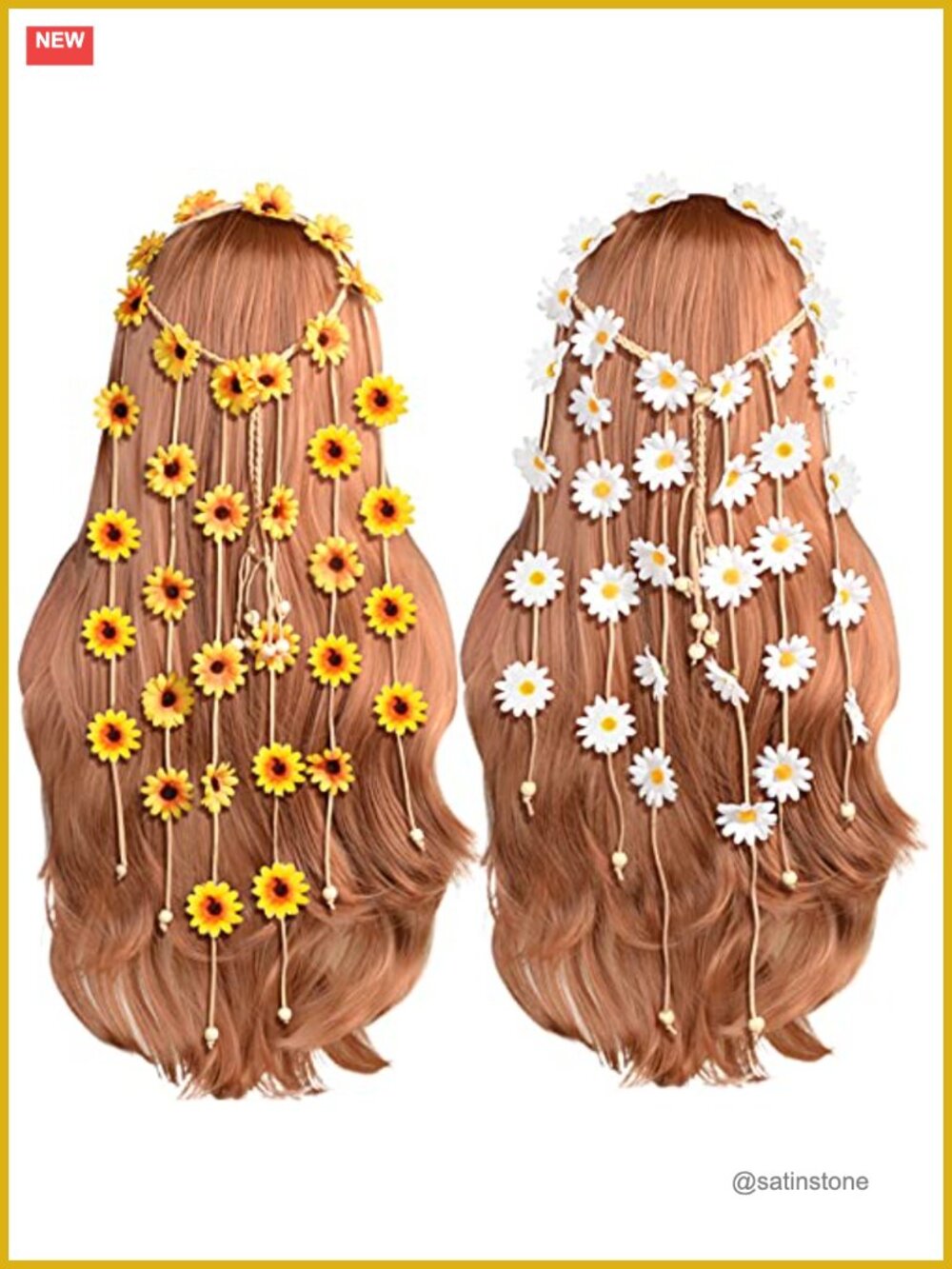 2pc Sunflower Hippie Headband Floral Crown Handmade Adjustable Hair Accessories
